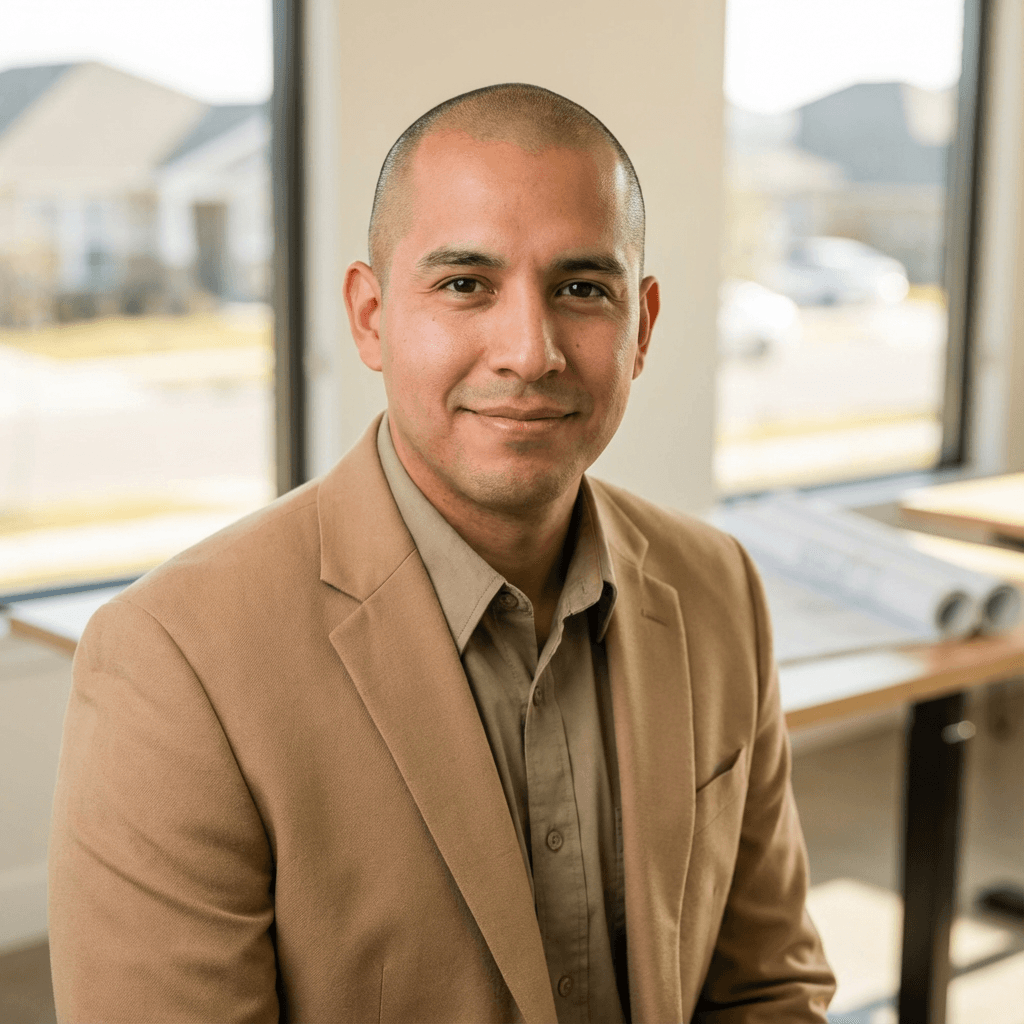 Male dispatcher in early 30s, Hispanic, focused expression looking at a dispatch screen in a logistics office